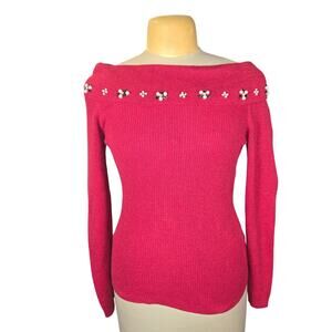 Lauren Michelle S Red Off Shoulder Embellished Sweater Beaded Knit Top Holiday
